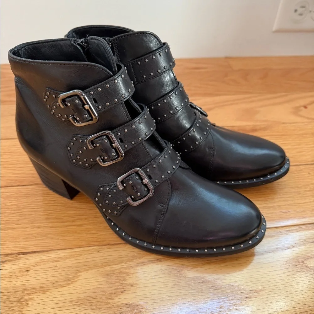 Like New Paul Green Soho Studded Buckle Booties Black